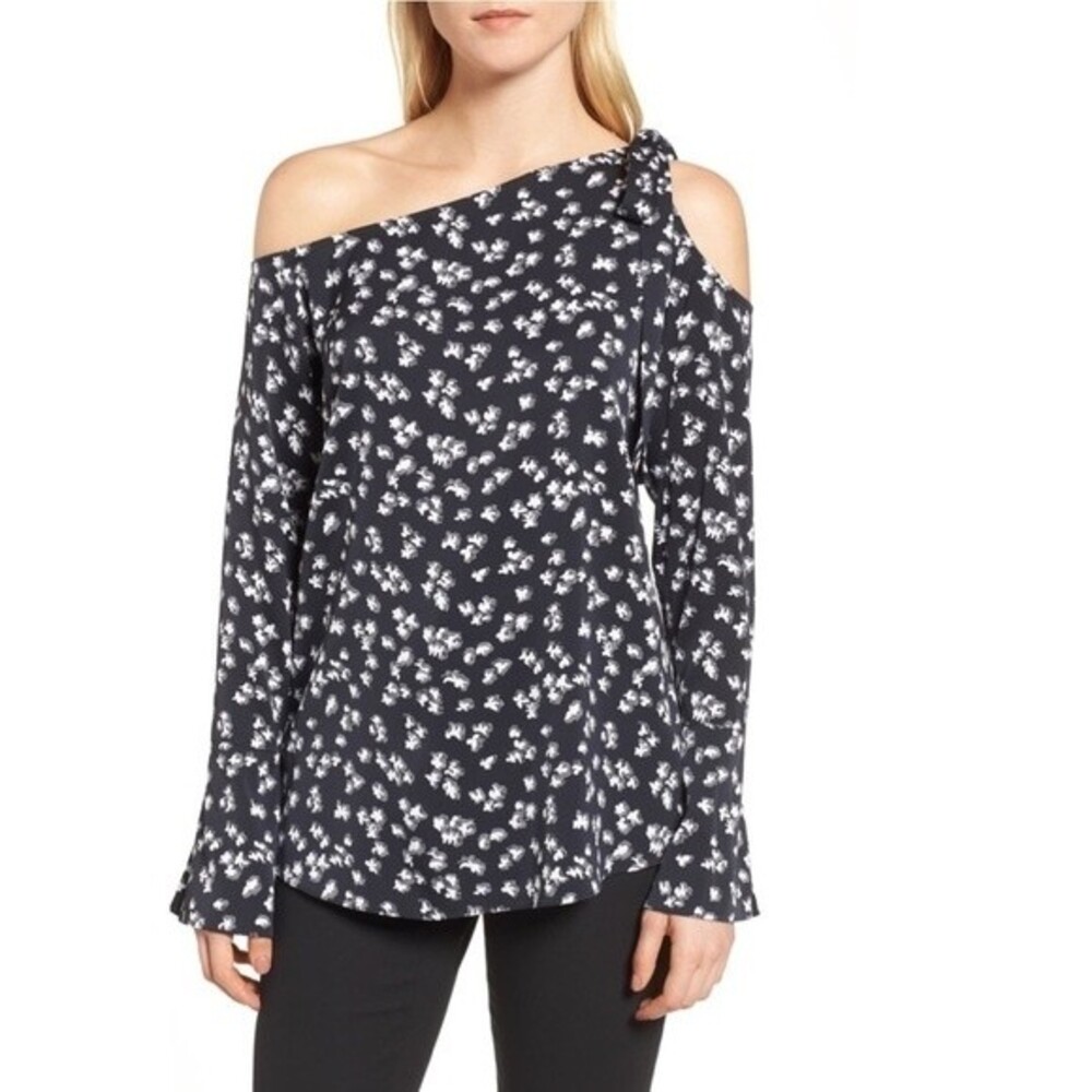 LEWIT Bow Detail One-Shoulder Printed Blouse S